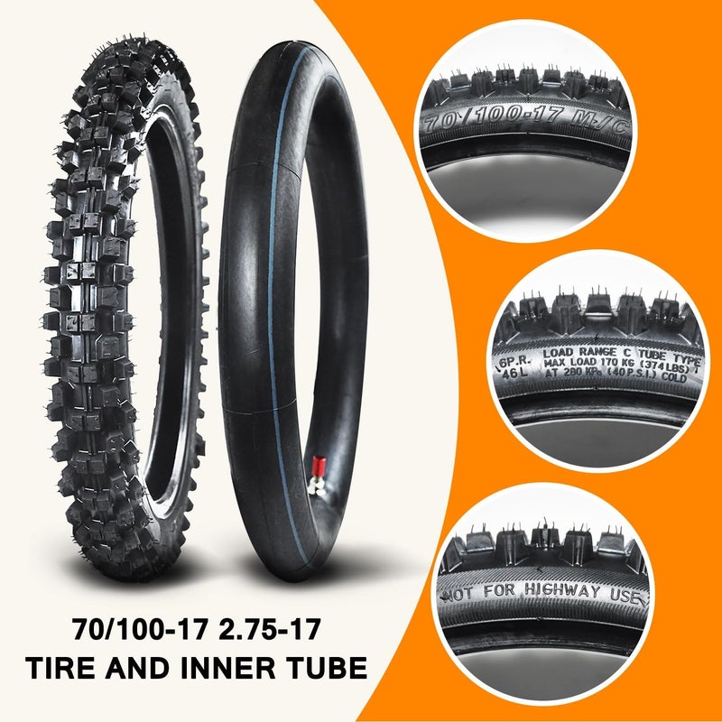HOLATO Front 70/100-17 2.75-17 Tire and Inner Tube for KLX125 KLX140 KX85 TTR125 YZ80 YZ85 RM80 CR80 CT90 DRZ125 TaoTao DB17 Apollo RFZX18 Coolster Dirt Pit Bike Off Road Motocross Heavy Duty - Image 4